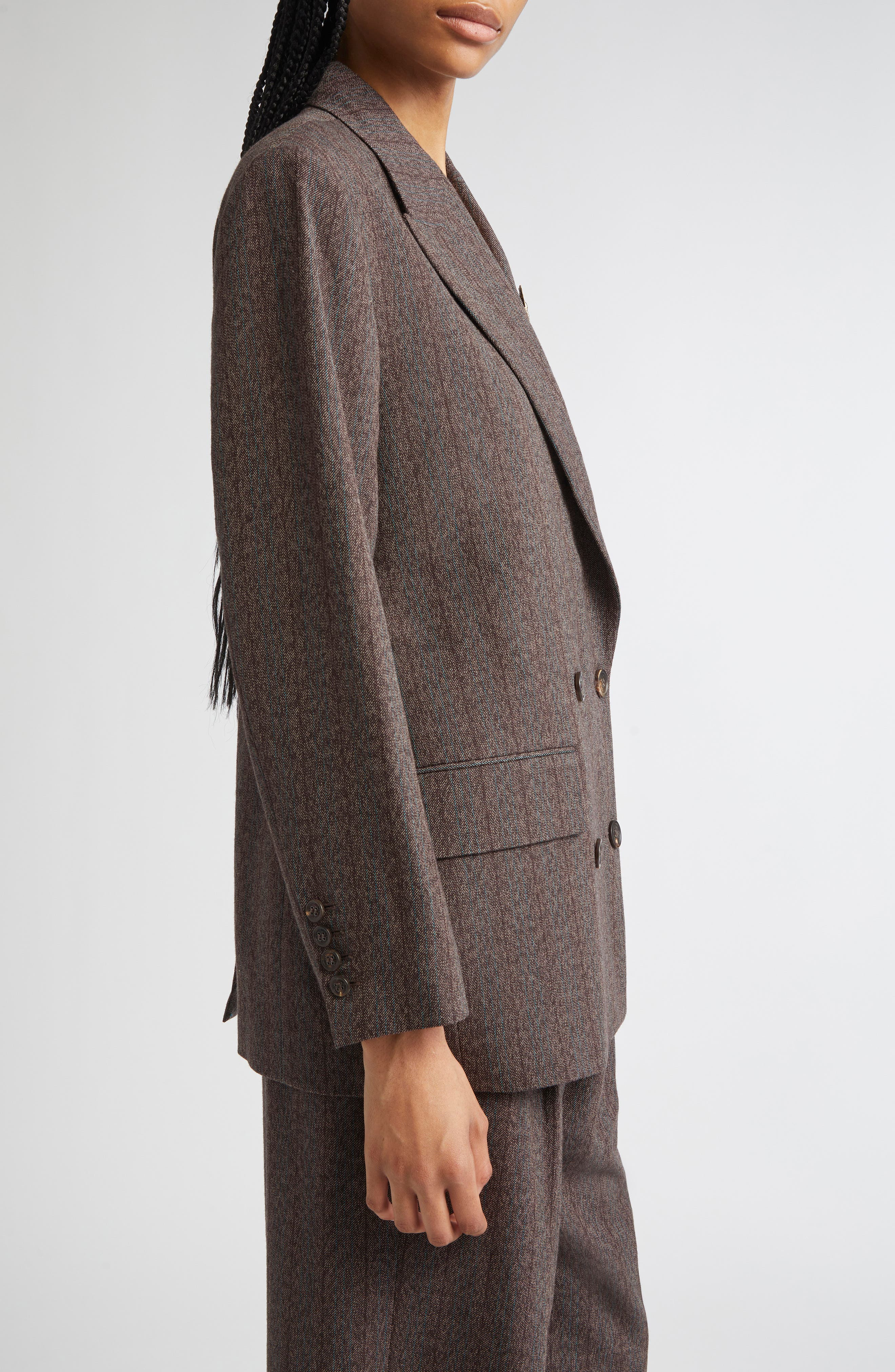 Golden Goose Journey Double Breasted Pinstripe Virgin Wool Blazer in Cocoa Brown/Turquoise at Nordst - 4