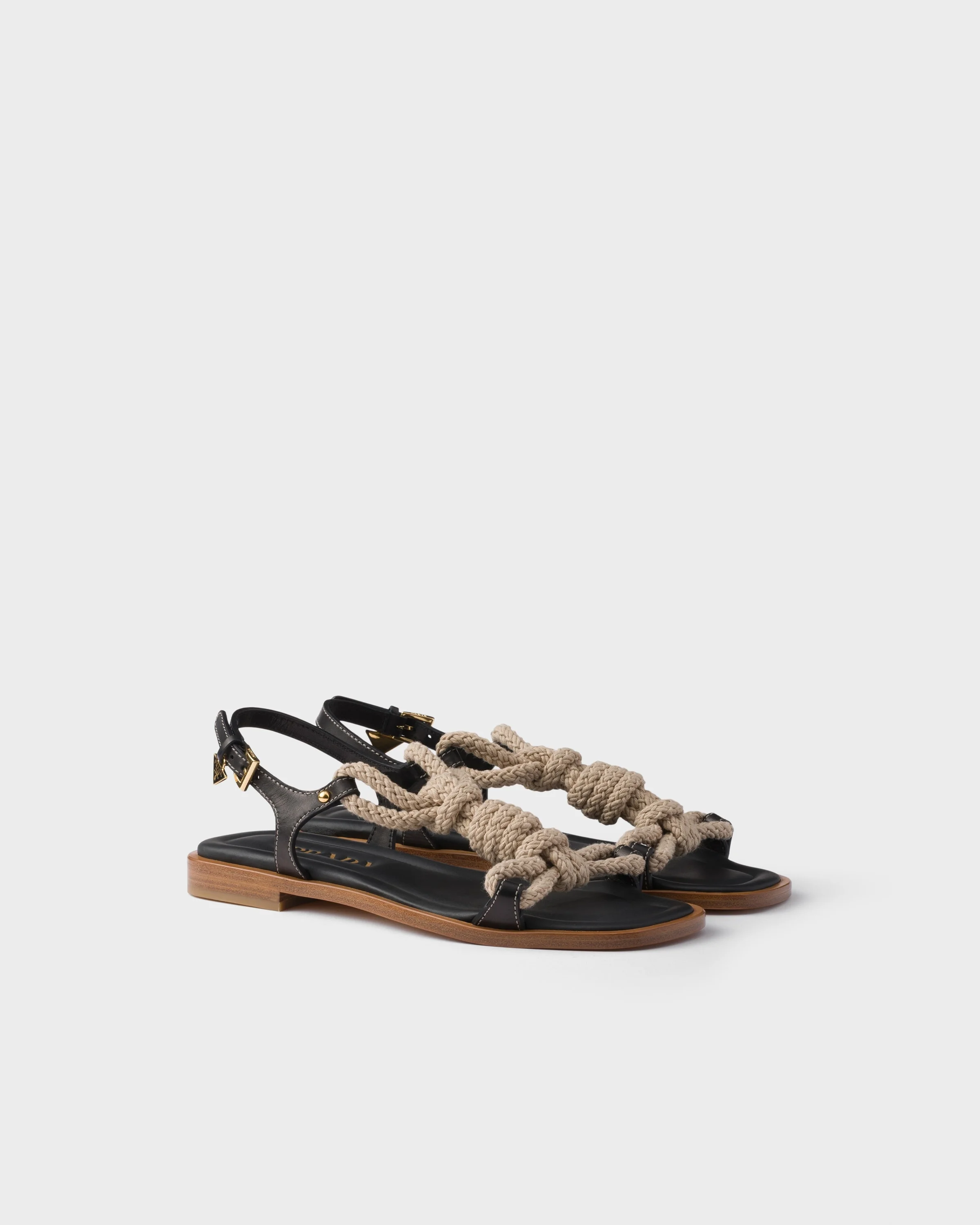 Flat leather and cord sandals - 1