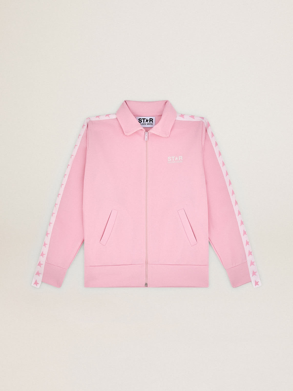 Pink Denise Star Collection zipped sweatshirt with white strip and contrasting pink stars - 1