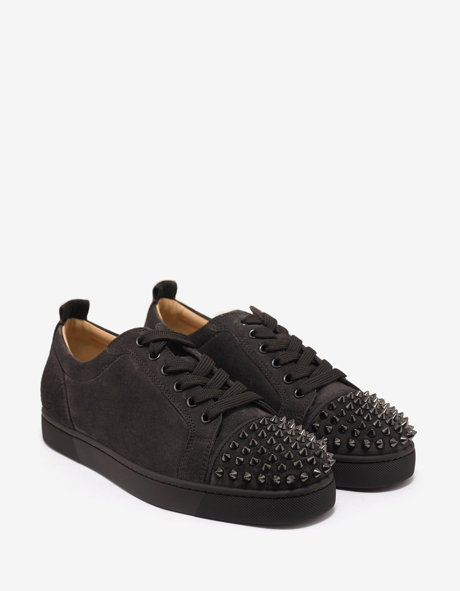 Christian Louboutin Louis Junior Spikes Flat Réglisse Brown Suede Trainers - 1