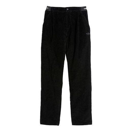 adidas Solid Color Corduroy Straight Sports Pants/Trousers/Joggers Black HC2201 - 1