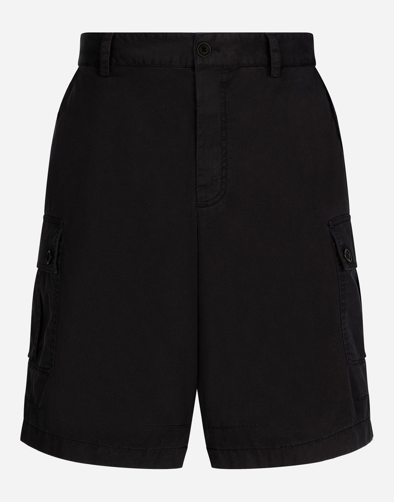 Stretch cotton cargo pants with brand plate 1