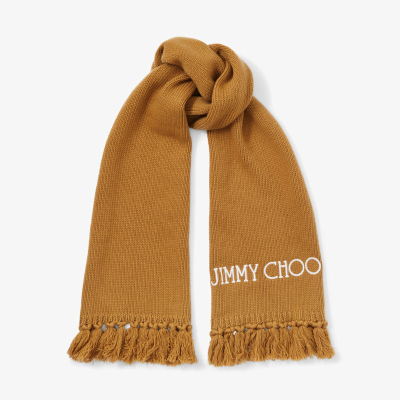 Jutta
Camel Wool Scarf with Embroidered Jimmy Choo Logo 1