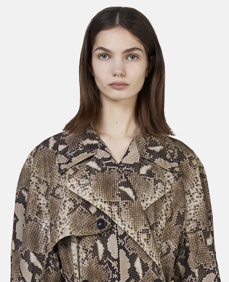 Python Print Belted Trench Coat 8