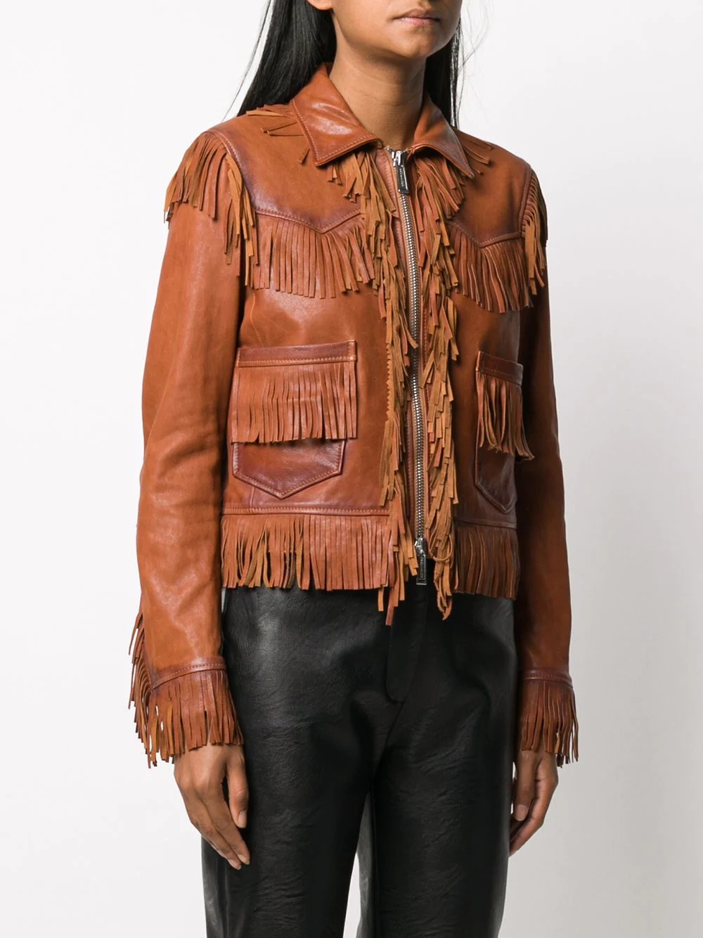 fringed leather jacket - 3