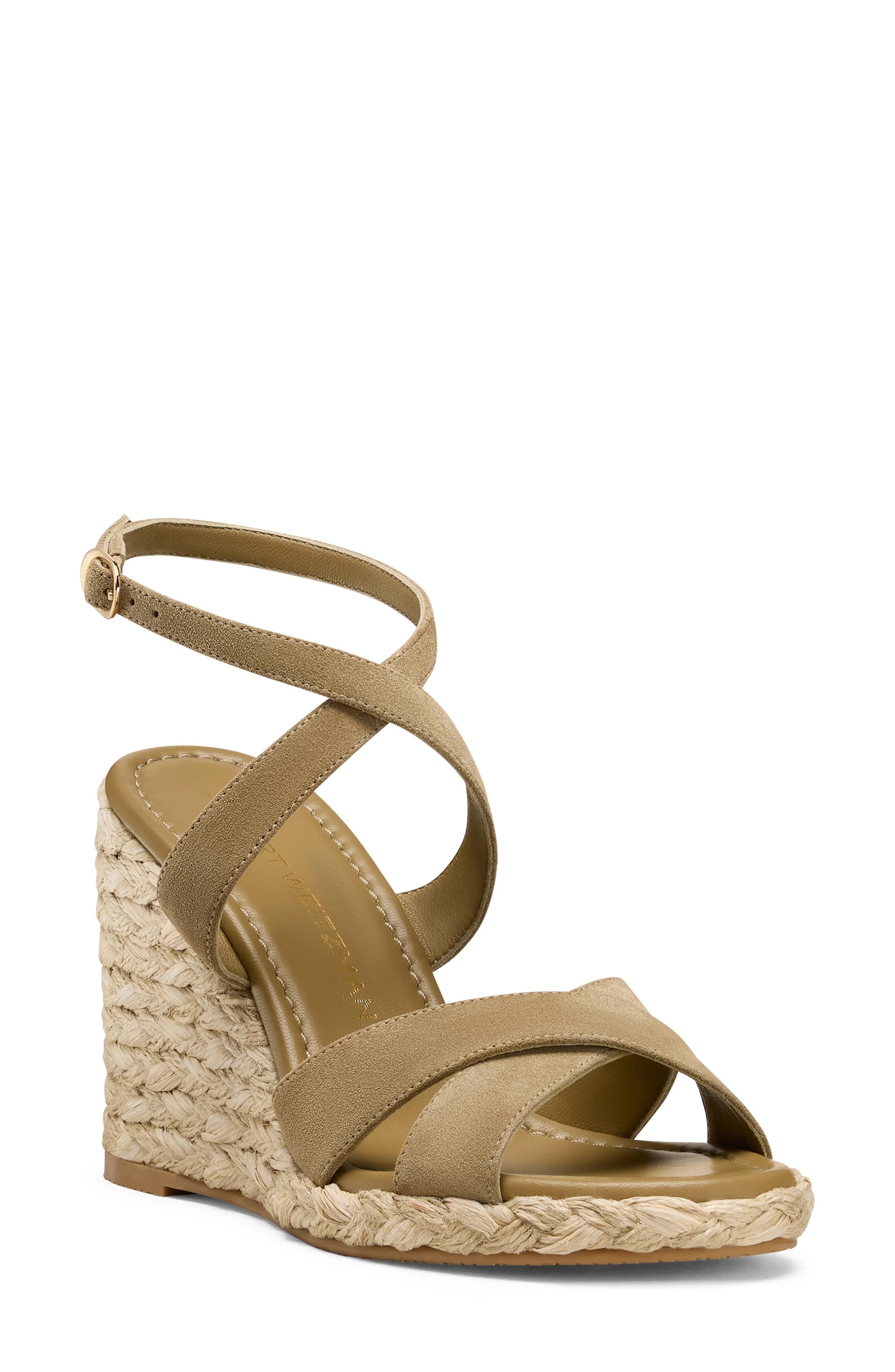 Stuart Weitzman Alyssa Ankle Strap Wedge Sandal in Golden Olive at Nordstrom - 1