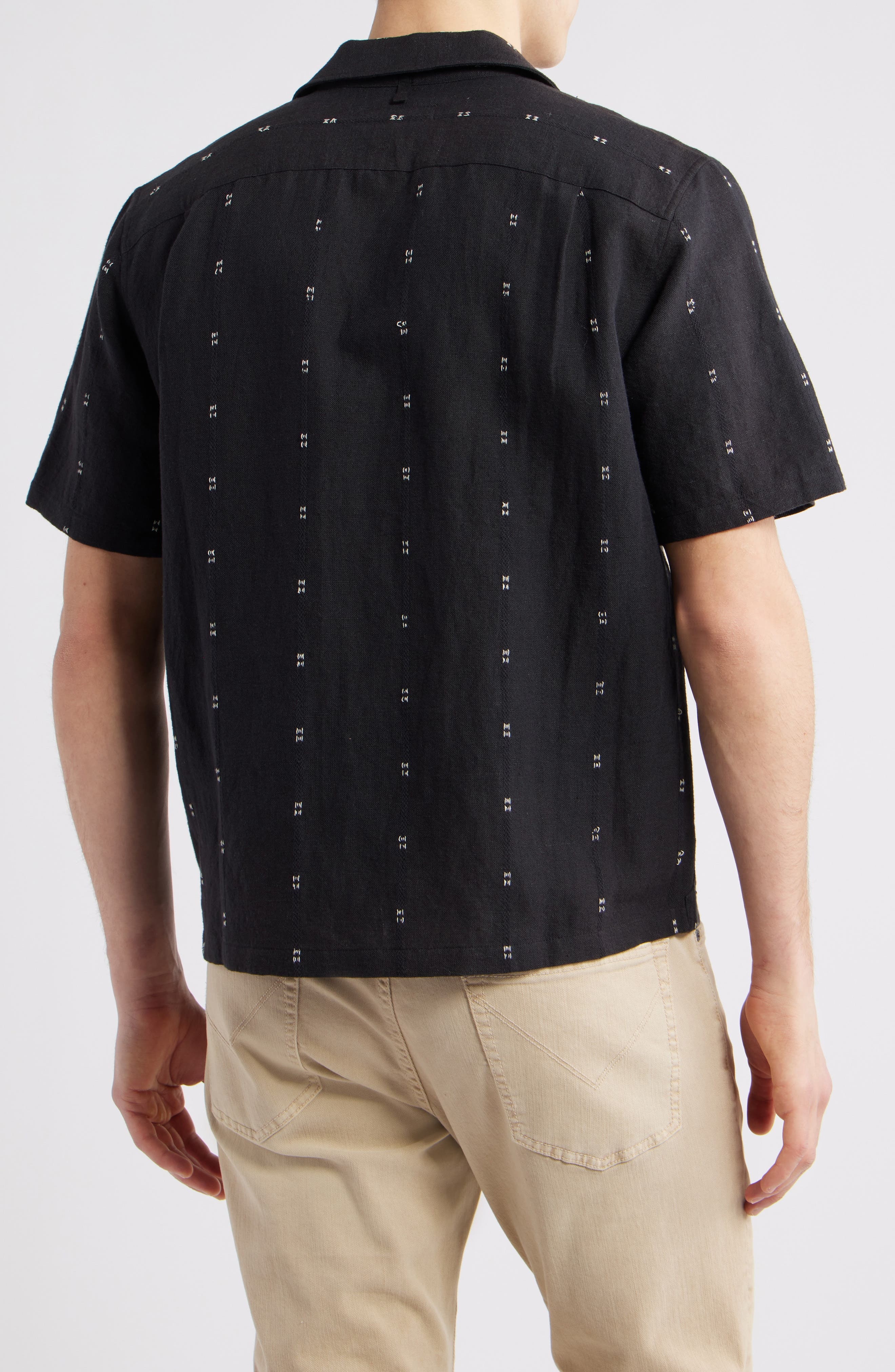 rag & bone Avery Embroidered Cotton & Linen Linen Camp Shirt in Black at Nordstrom - 3
