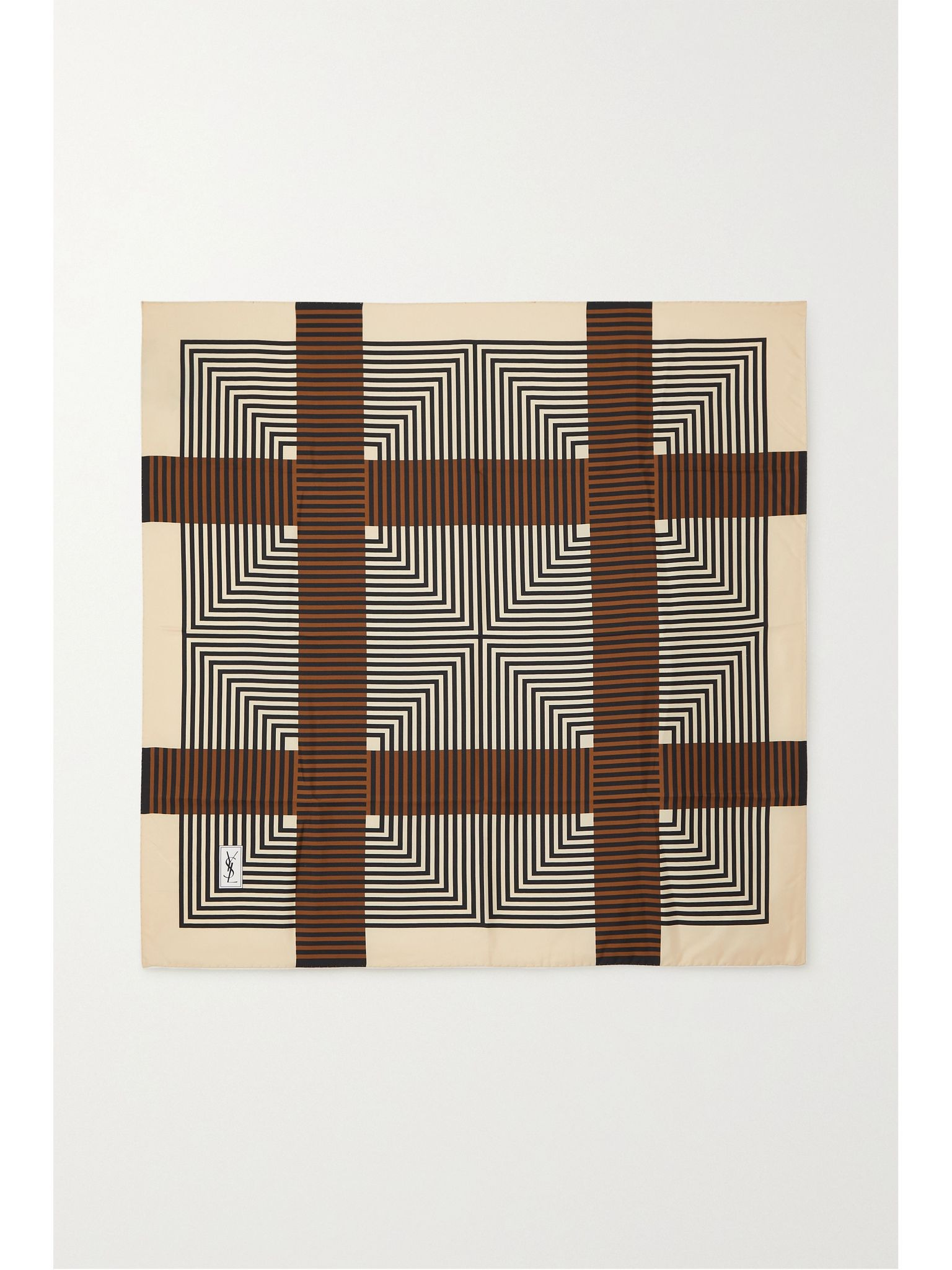 Printed silk-satin scarf Brown - 1