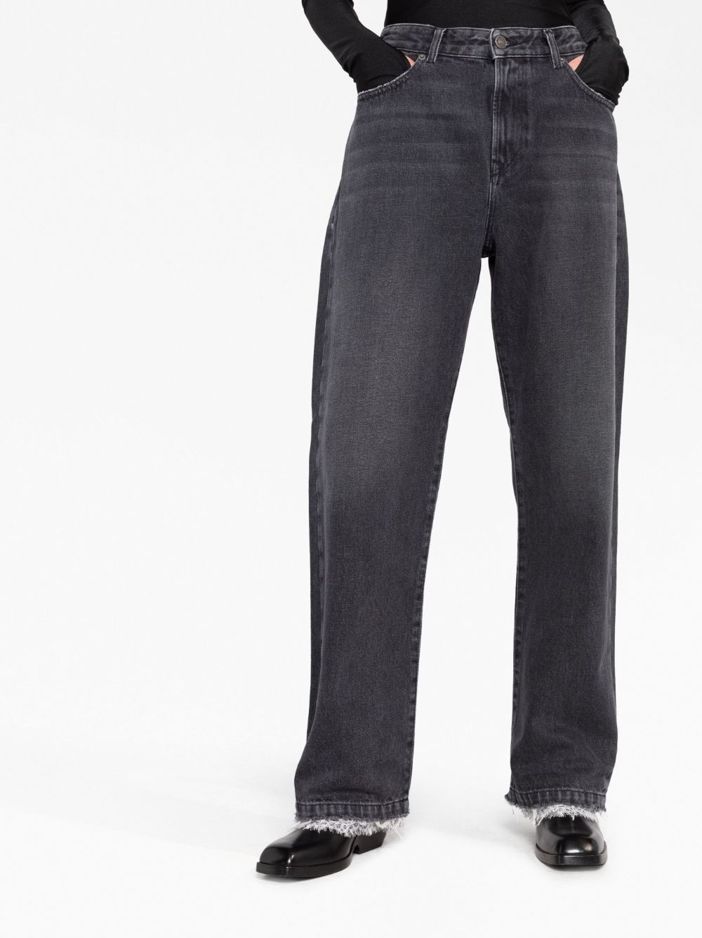 wide-leg lace-trim jeans - 5
