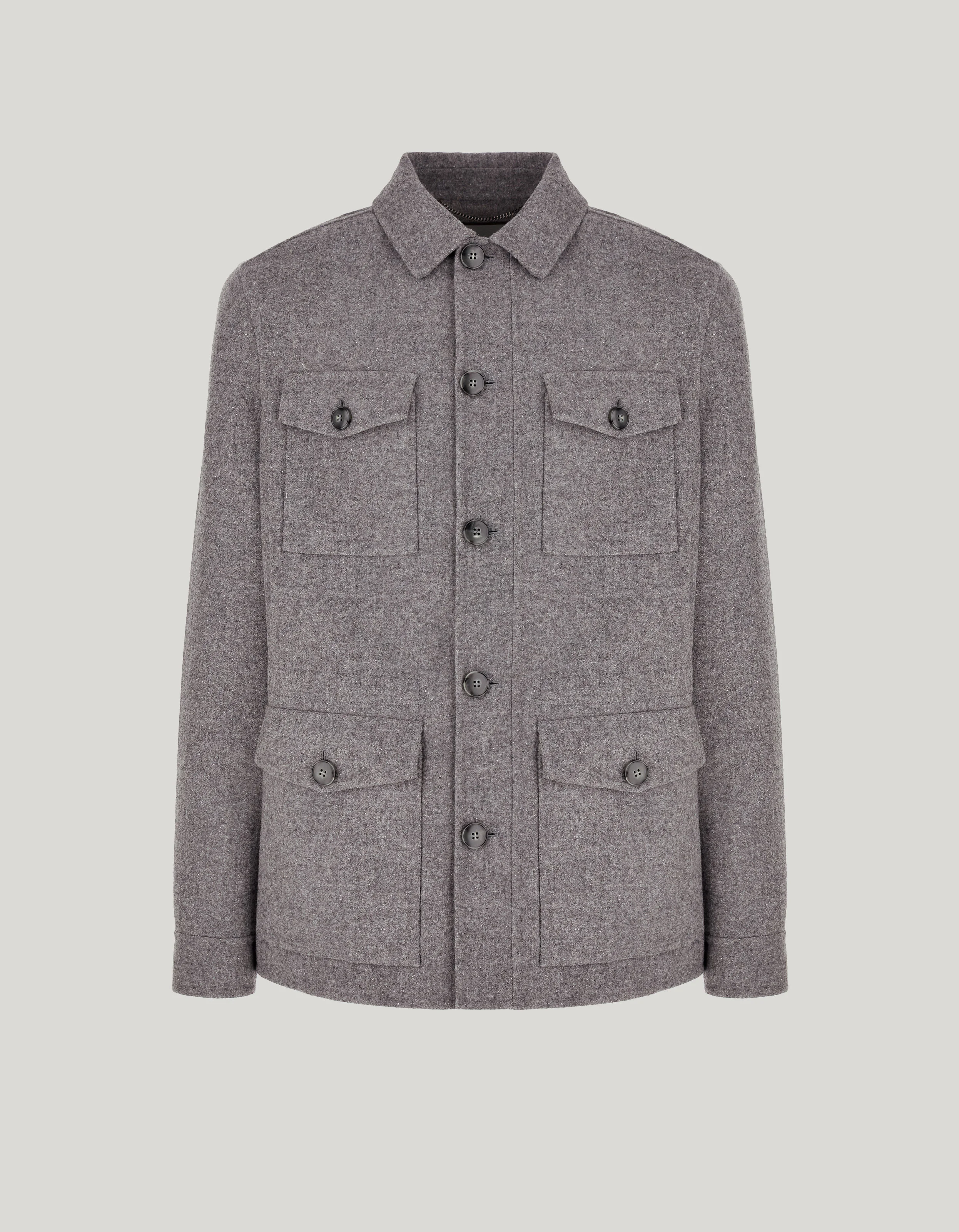 MÉLANGE GRAY DOUBLE WOOL CASHMERE AND SILK BLEND FIELD JACKET - 1