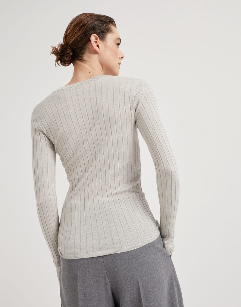 Brunello Cucinelli Sparkling cashmere and silk rib knit sweater outlook
