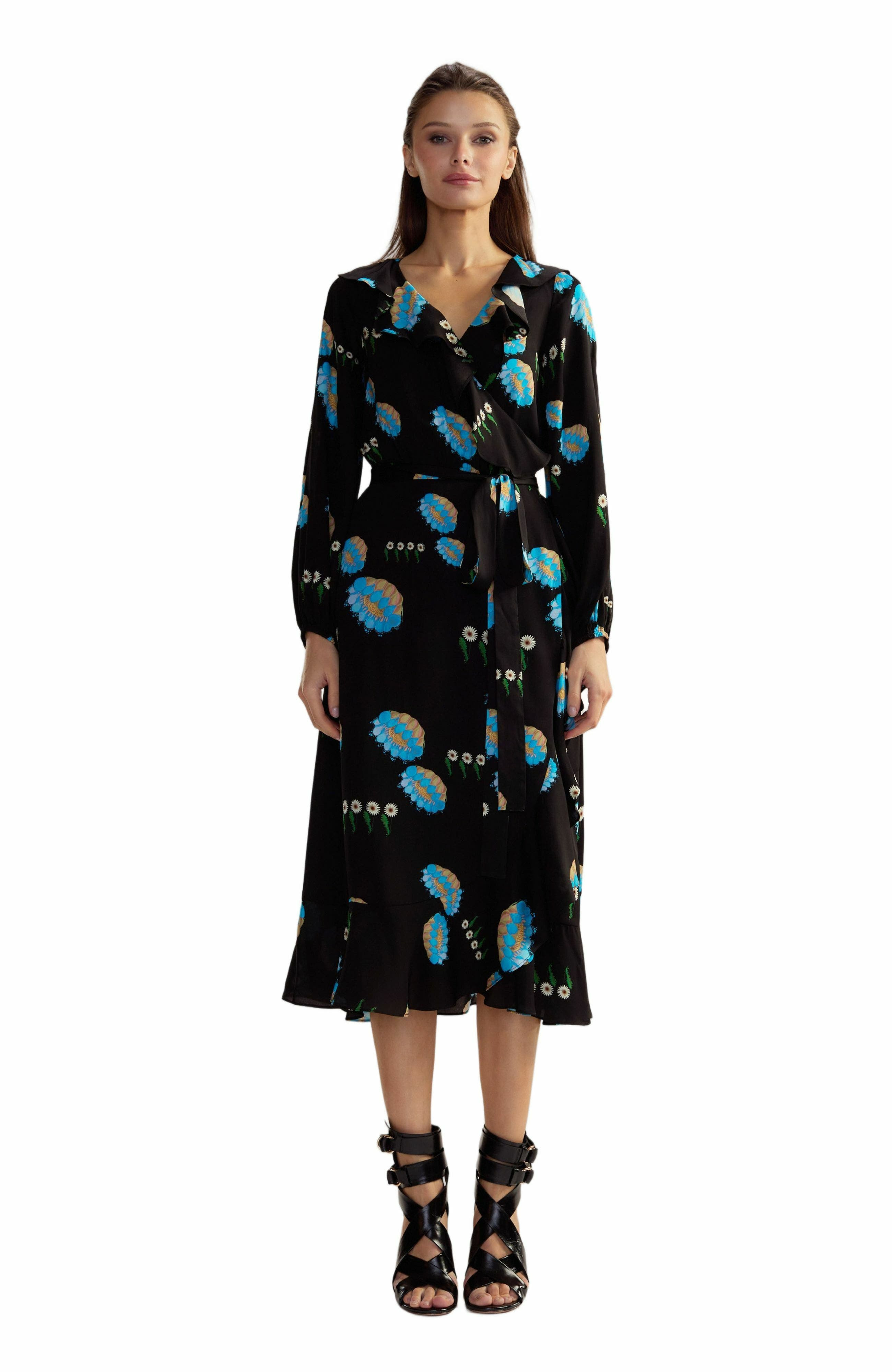 Cynthia Rowley Eve Wrap Dress in Black Floral at Nordstrom - 4