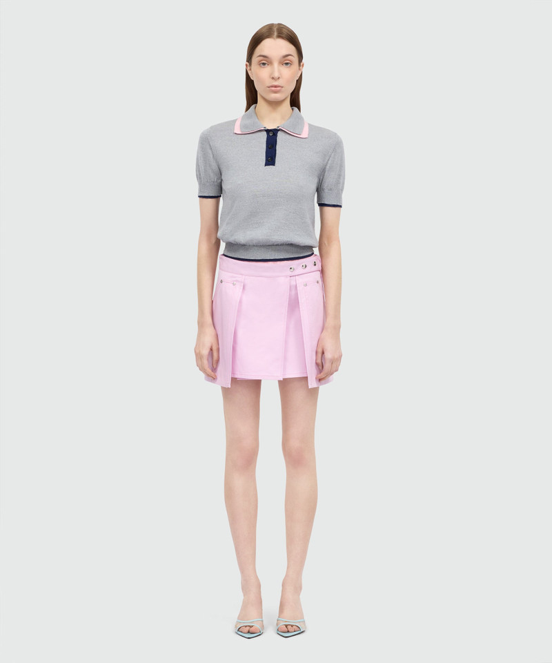 MSGM Pink cotton gabardine wrap miniskirt with metal buttons outlook