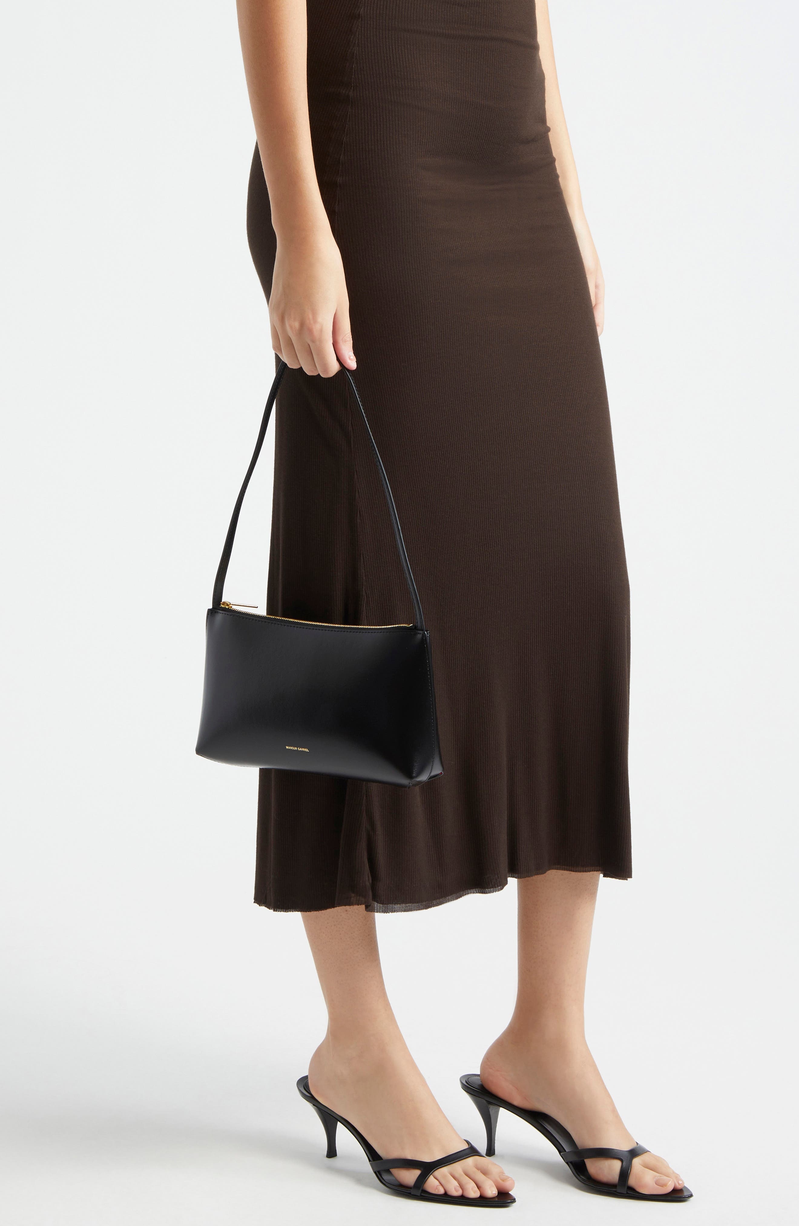 Mansur Gavriel Gaia Leather Shoulder Bag in Black/Flamma at Nordstrom - 2