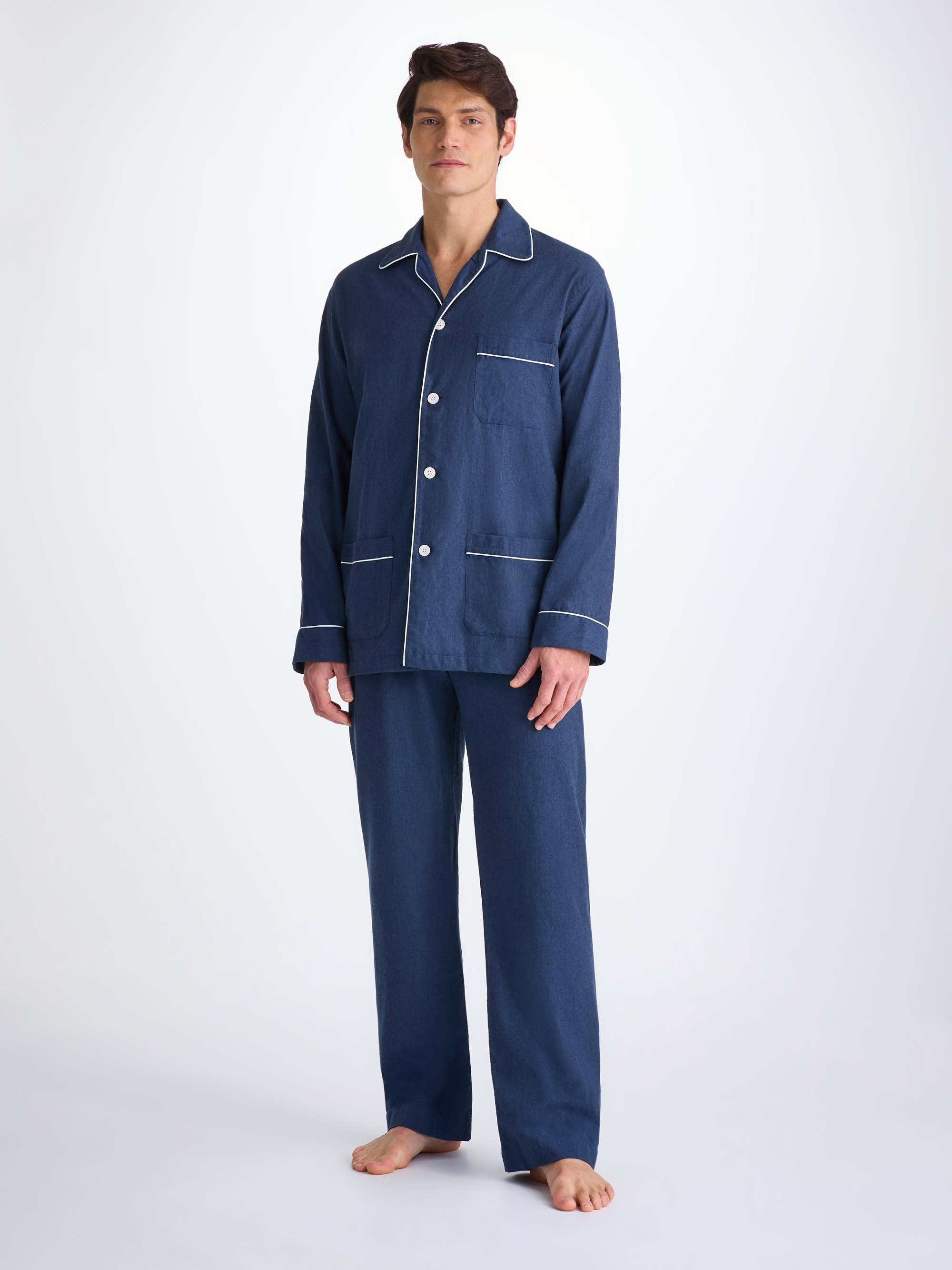 Men's Classic Fit Pyjamas Balmoral 3 Brushed Cotton Navy - 3