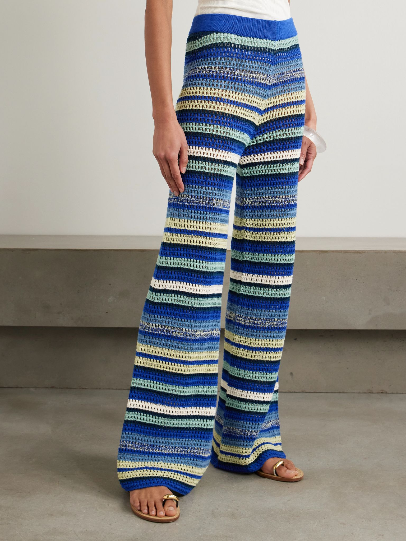 Nevado crocheted cotton flared pants Blue - 3