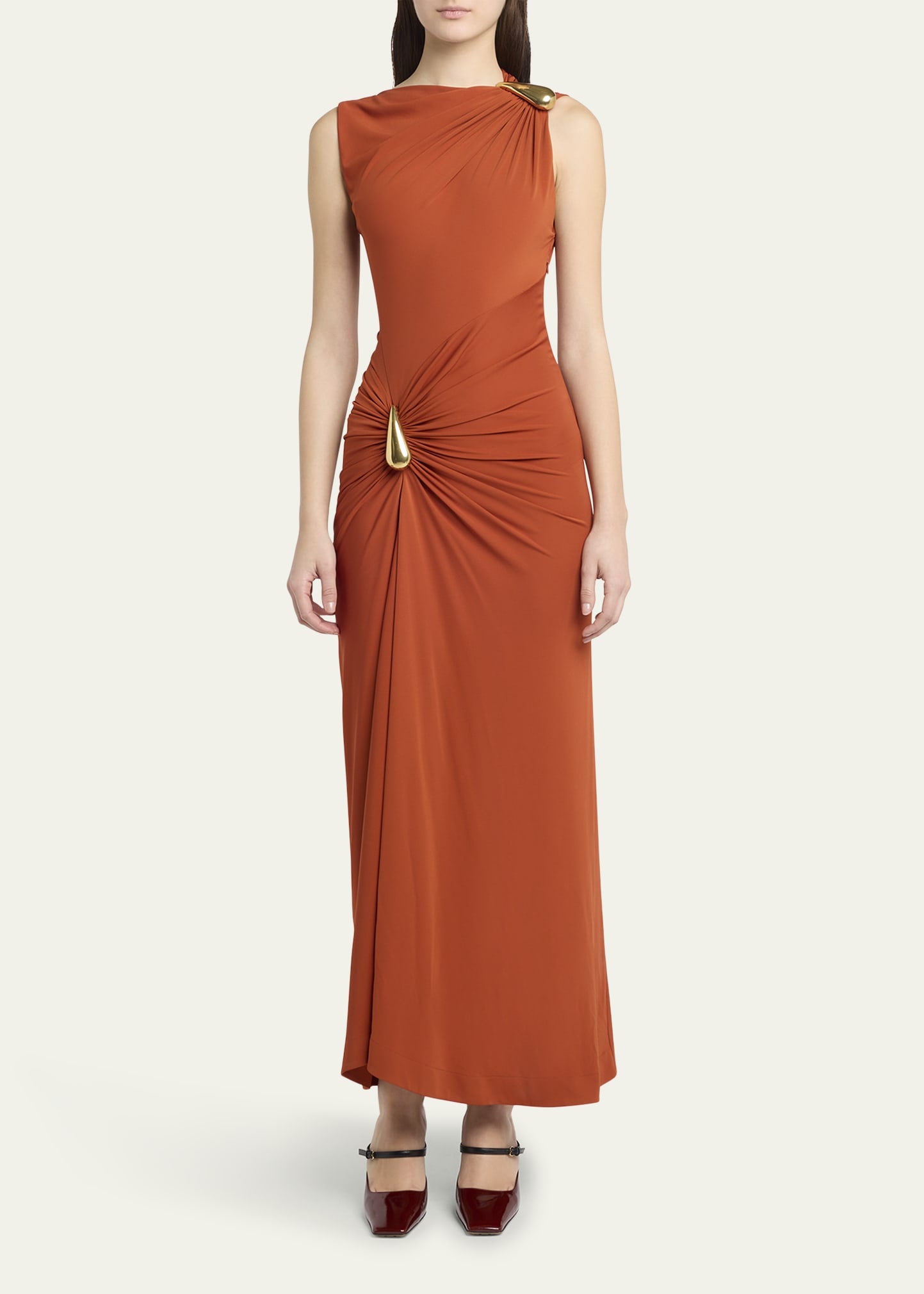 Drop Detail Gathered Matte Crepe Jersey Maxi Dress - 2