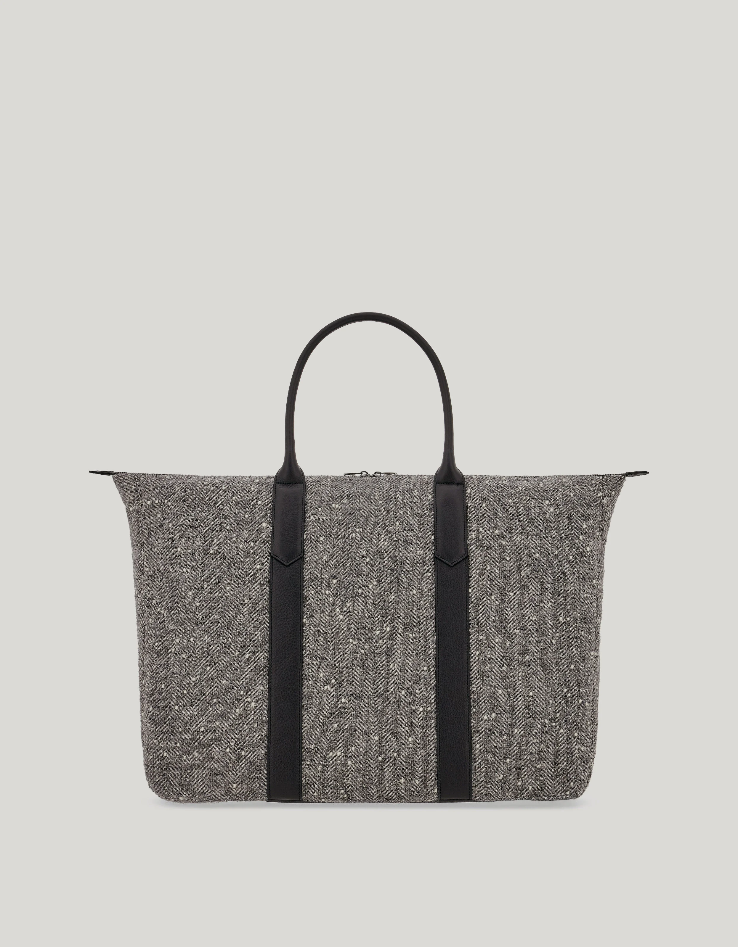 BLACK ALPACA WOOL AND HAMMERED CALFSKIN BLEND WEEKEND BAG - 1