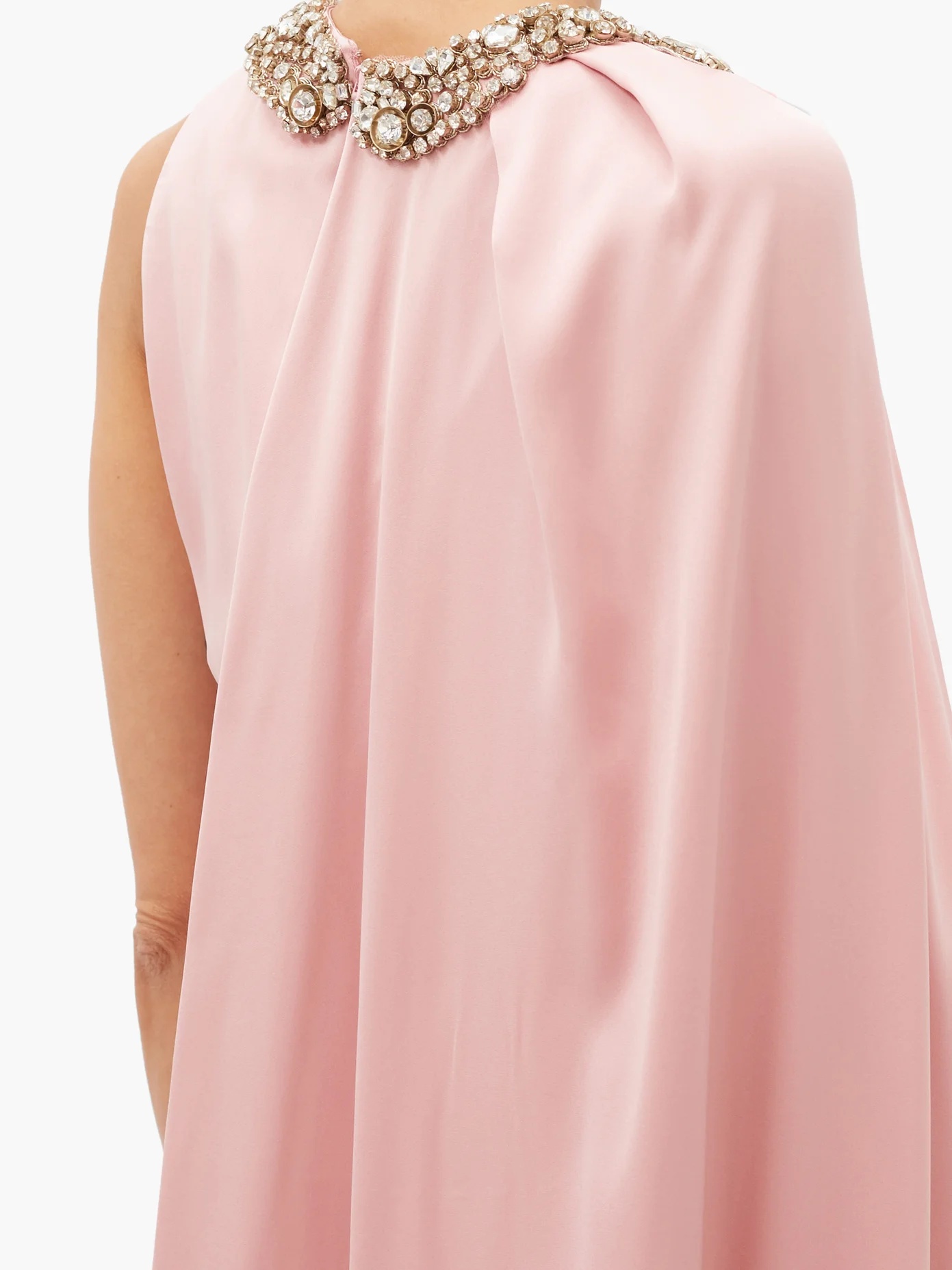 Crystal-neckline cape-shoulder silk-satin gown - 4