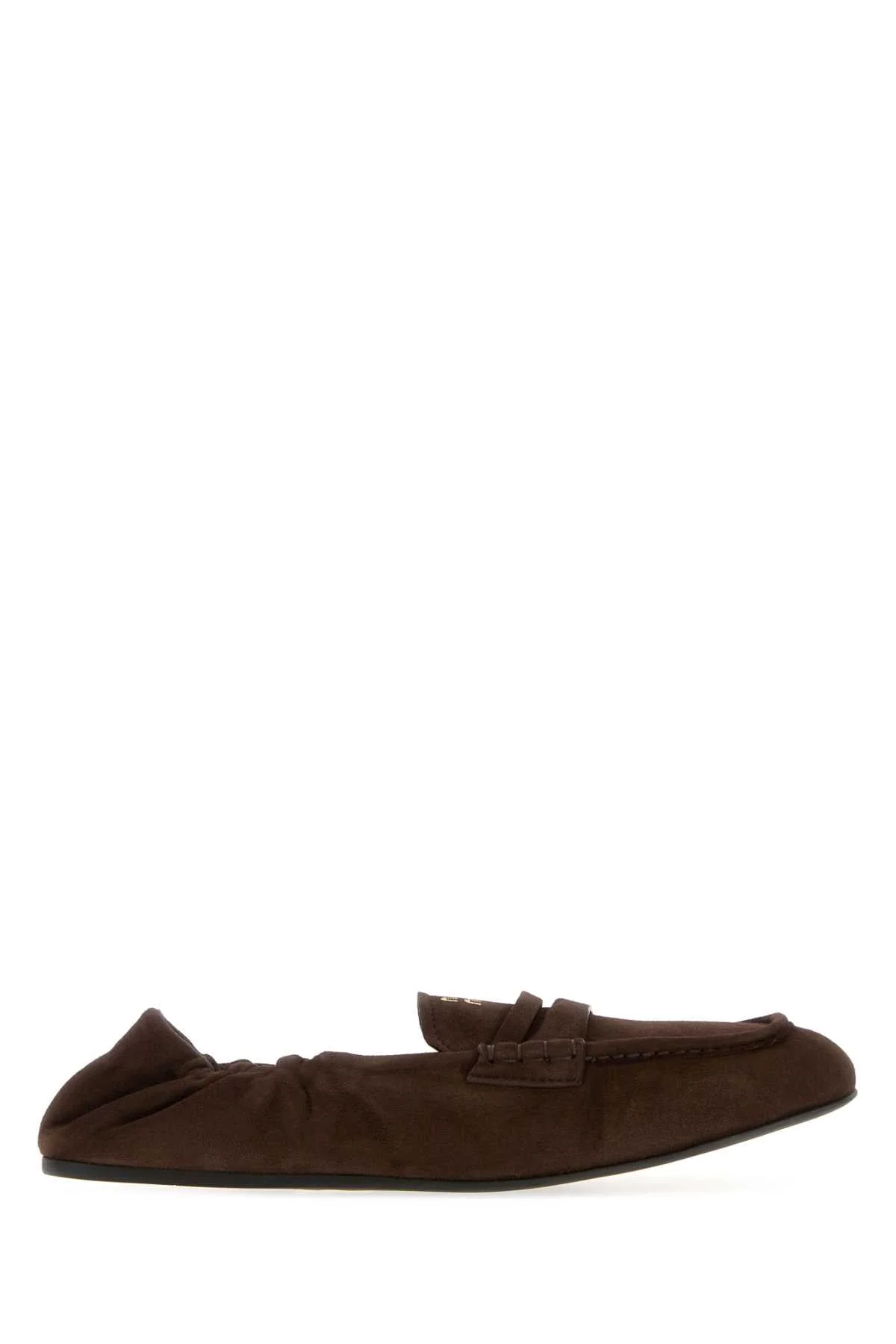 Miu Miu Women Dark Brown Suede Leather Loafers - 1