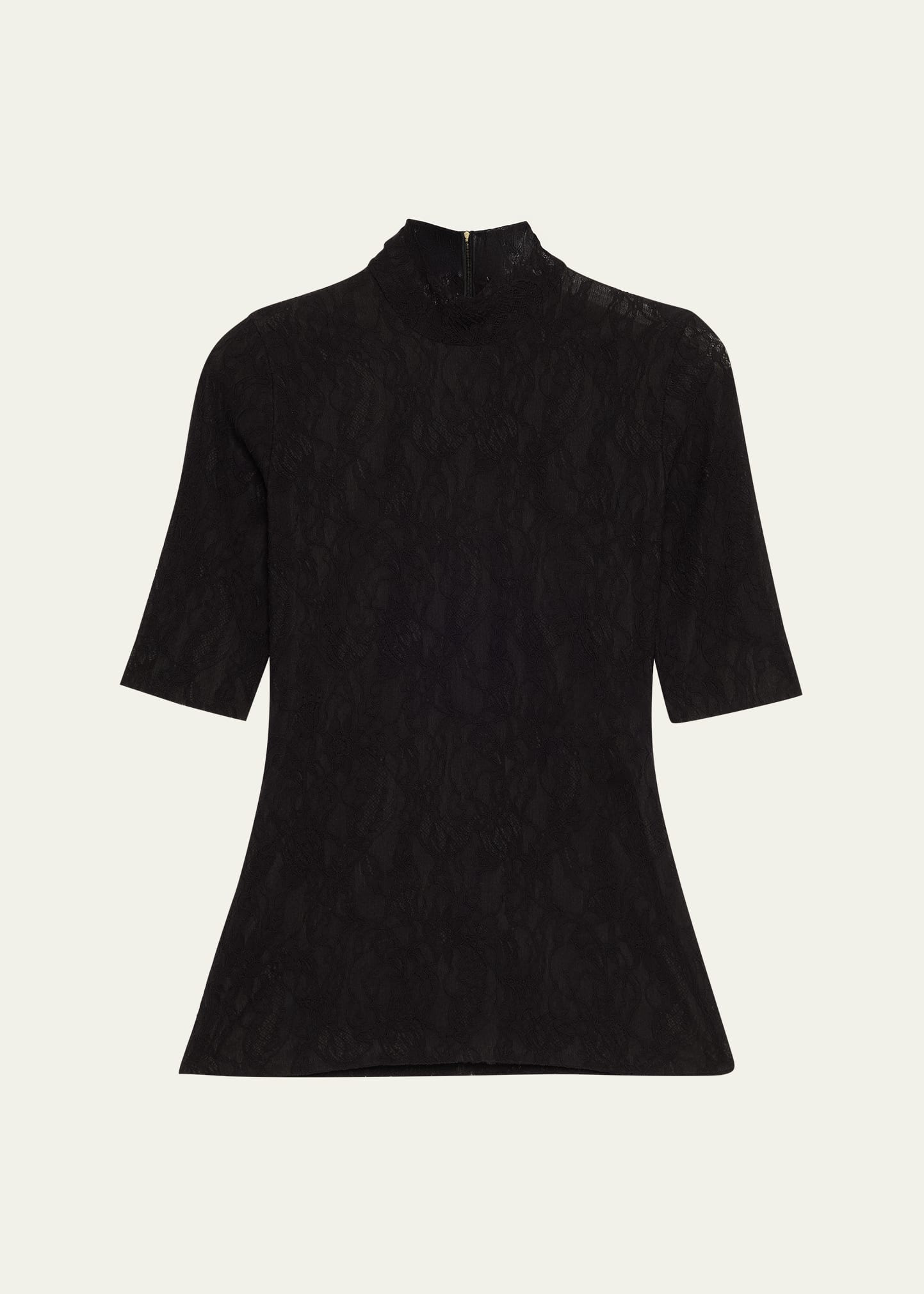 Mock-Neck Stretch Lace Short-Sleeve Top - 1