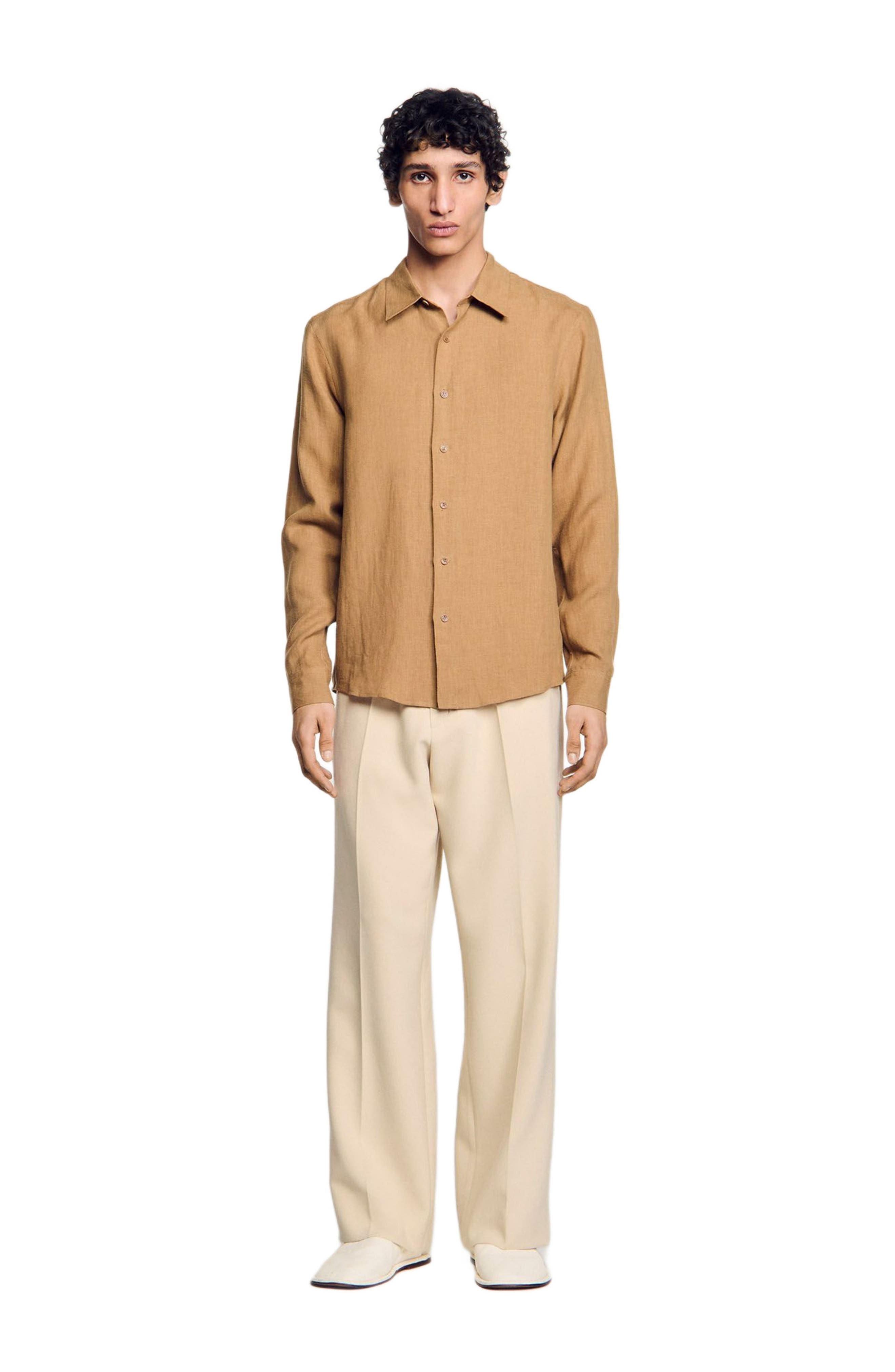 SANDRO Linen shirt in Dark Sand at Nordstrom - 1