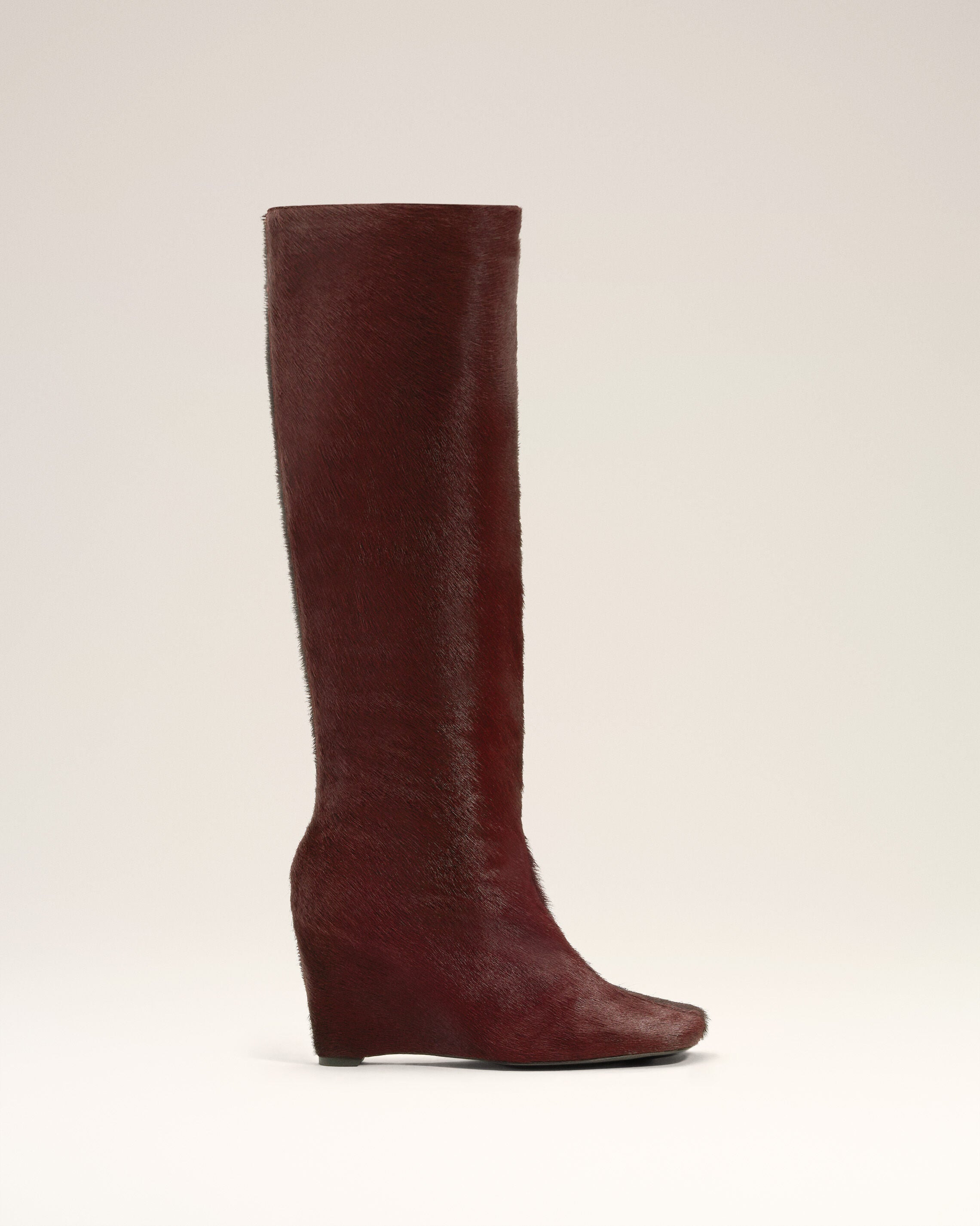 BURGUNDY LEATHER BICOLOR KNEE HIGH BOOTS - 6