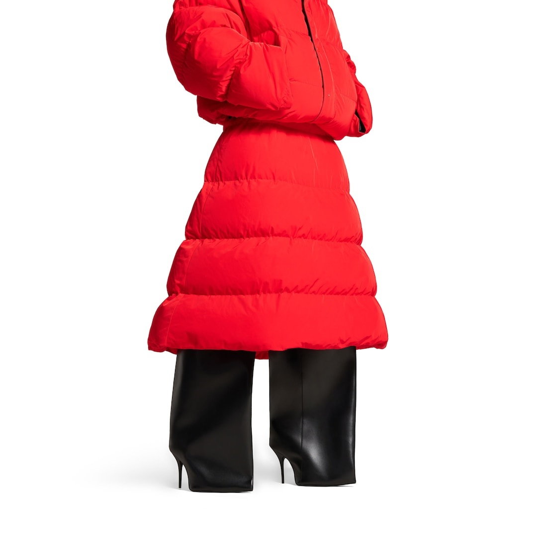 Women's Puffer Midi Skirt in Red - 5