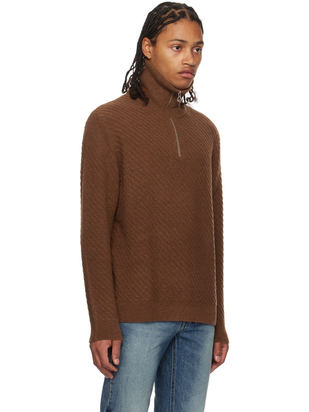 Brown Half-Zip Sweater - 2