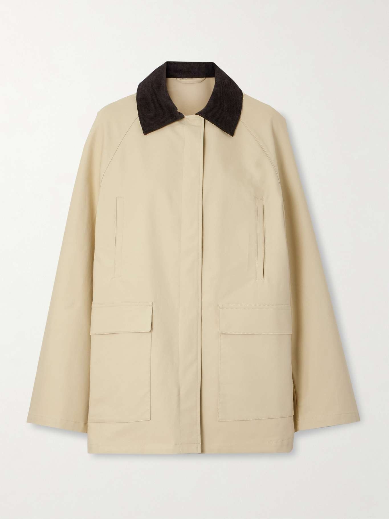 Corduroy-trimmed coated-canvas jacket Beige - 1