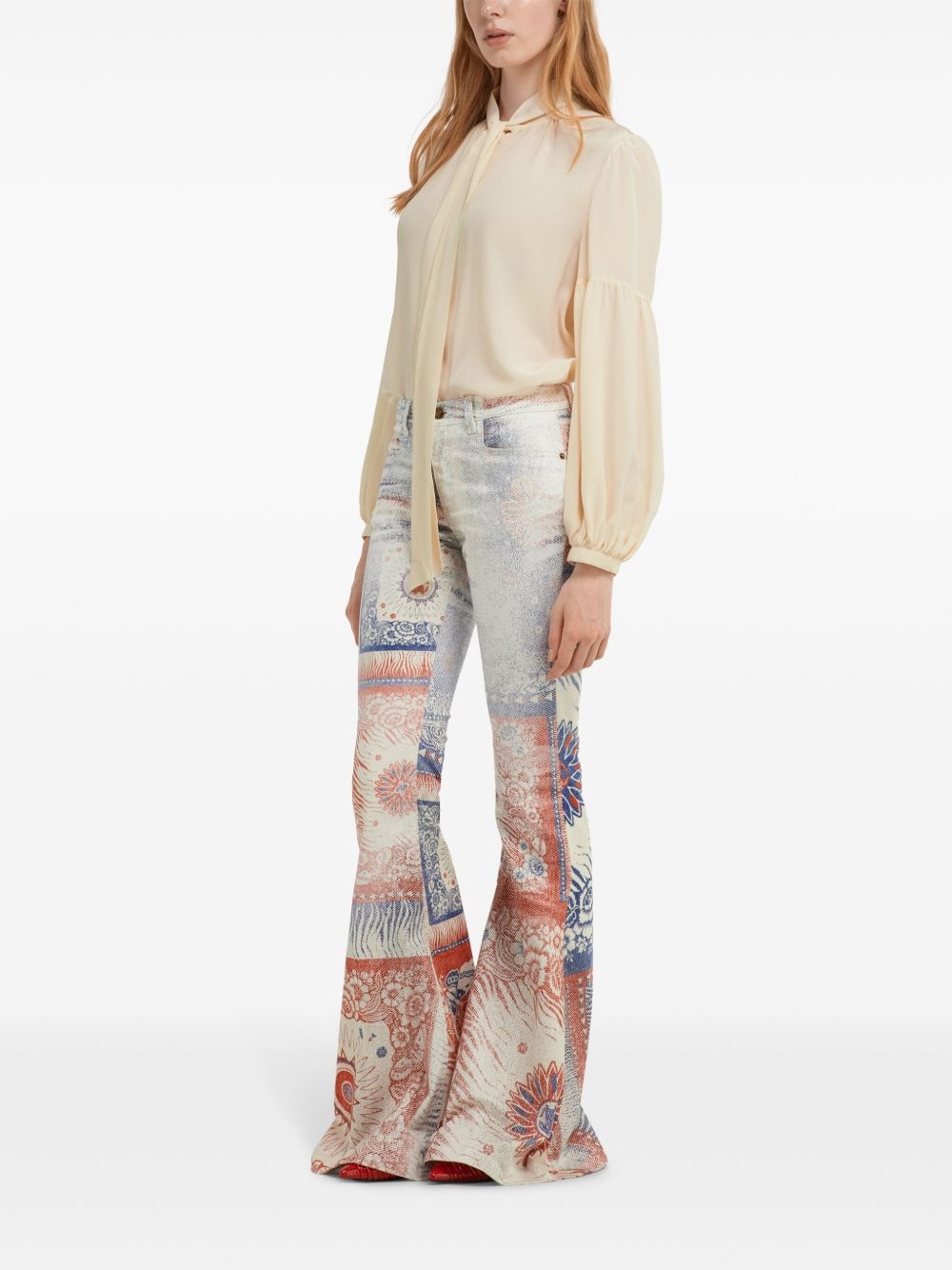 tie neckline silk blouse - 2