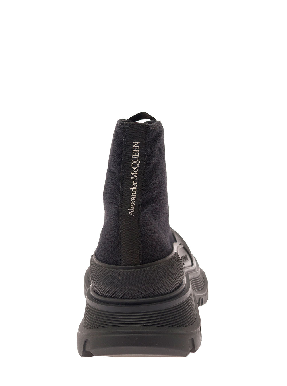Alexander Mcqueen Women 'Tread Slick' Black High Top Sneakers With Oversized Platform In Cotton Woma - 4