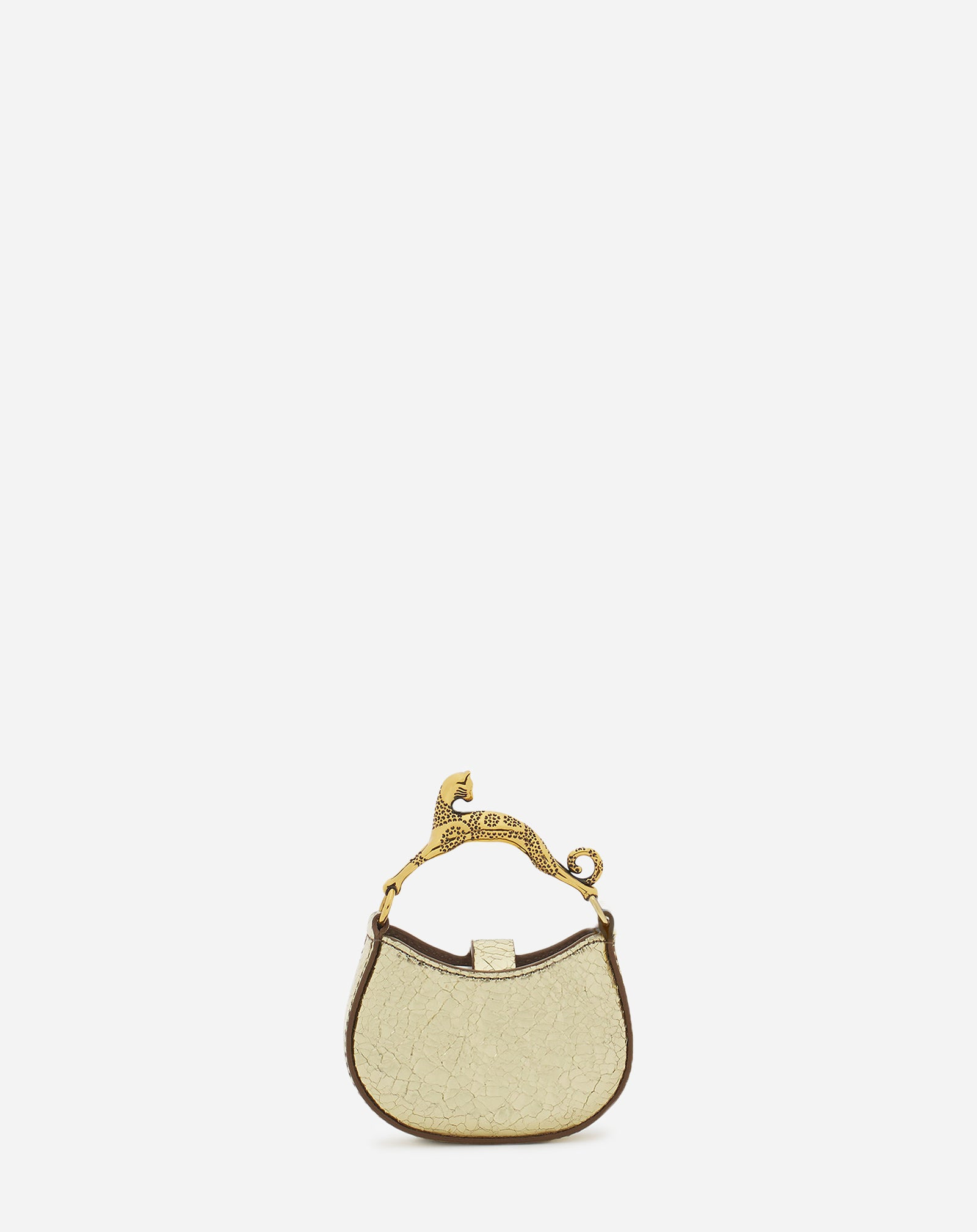 MICRO HOBO CAT CHARM BAG IN CRACKLED METALLIC LEATHER - 1