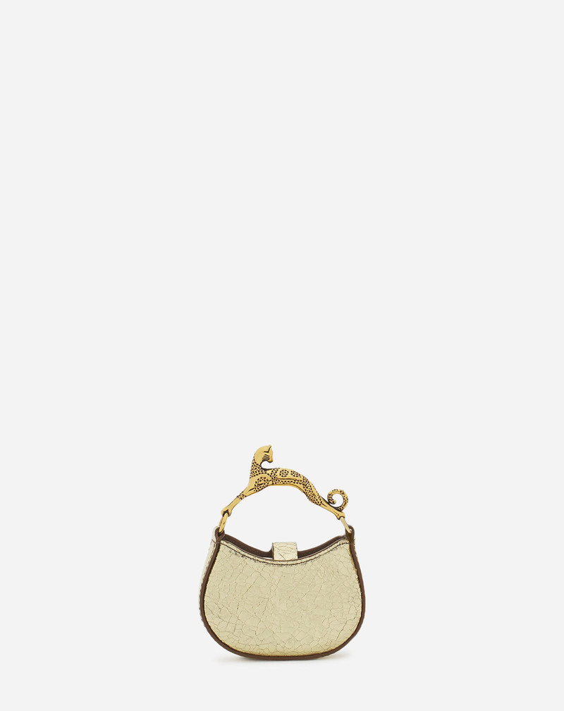 MICRO HOBO CAT CHARM BAG IN CRACKLED METALLIC LEATHER 1