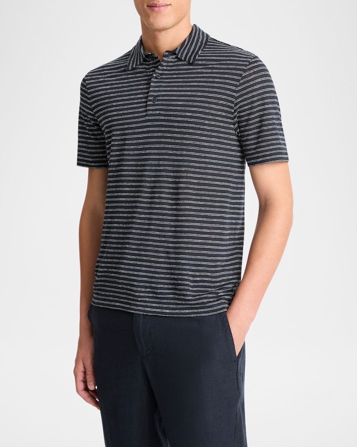 Men's Striped Linen Polo Shirt - 4