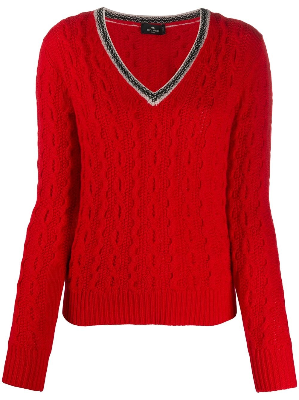 cable-knit v-neck jumper  - 1