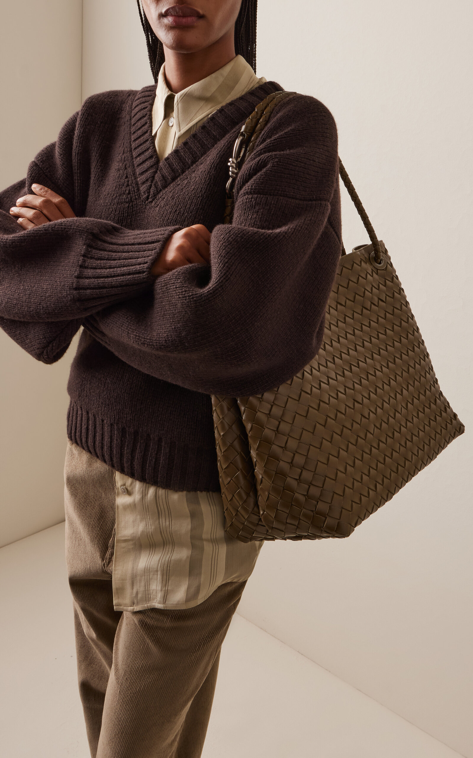 Large Andiamo Intrecciato Leather Tote Bag brown - 2