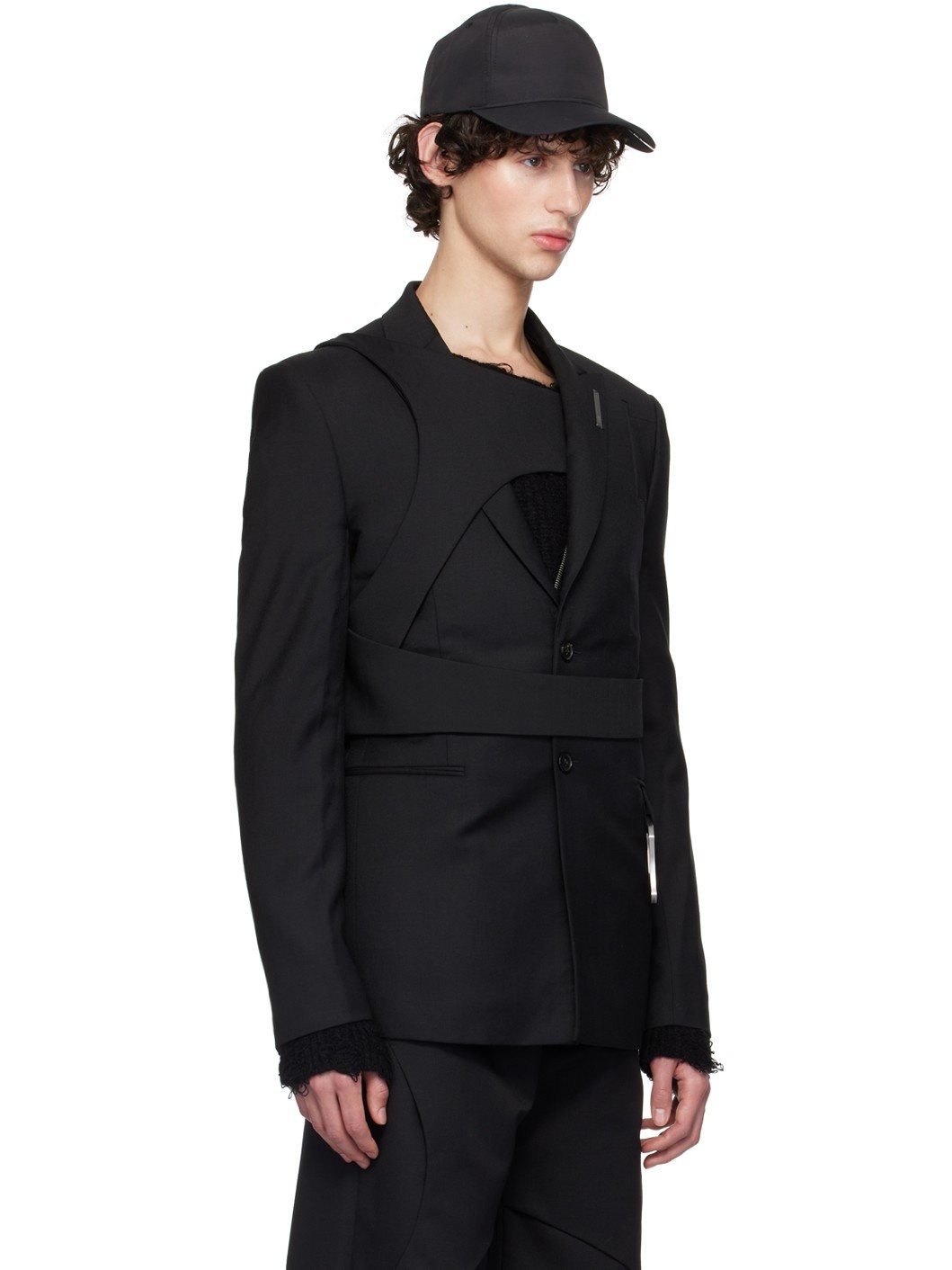 Black Integrated Harness Blazer - 2