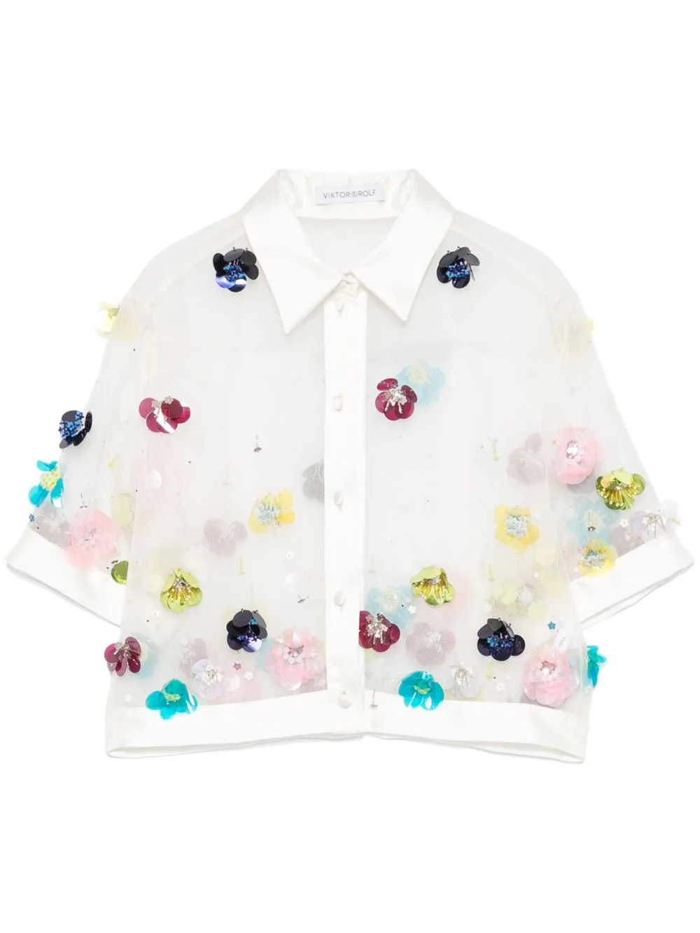 sequin-embellished cropped shirt - 1
