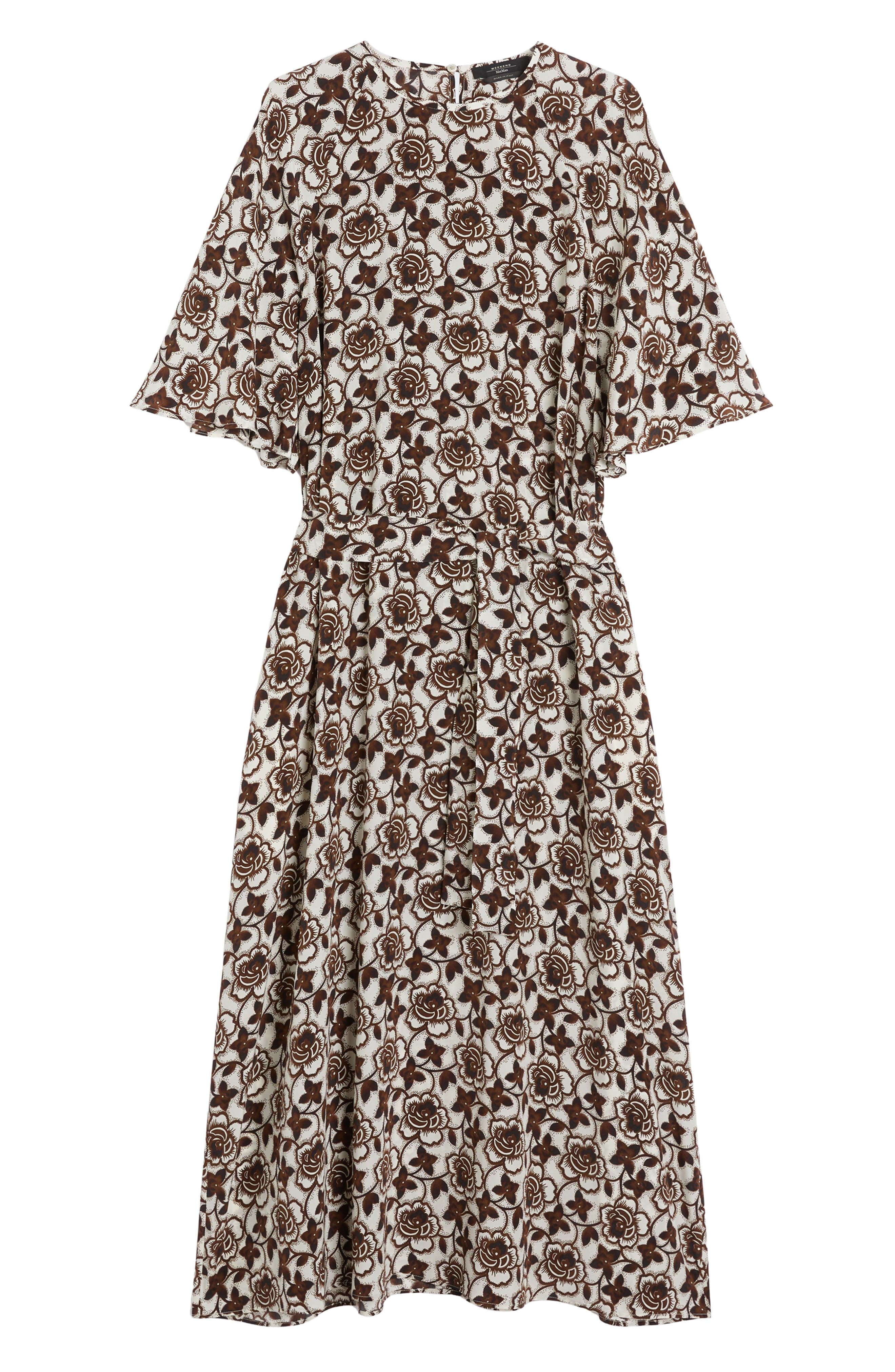 Weekend Max Mara Varese Floral Print Silk Dress in Brown at Nordstrom - 4