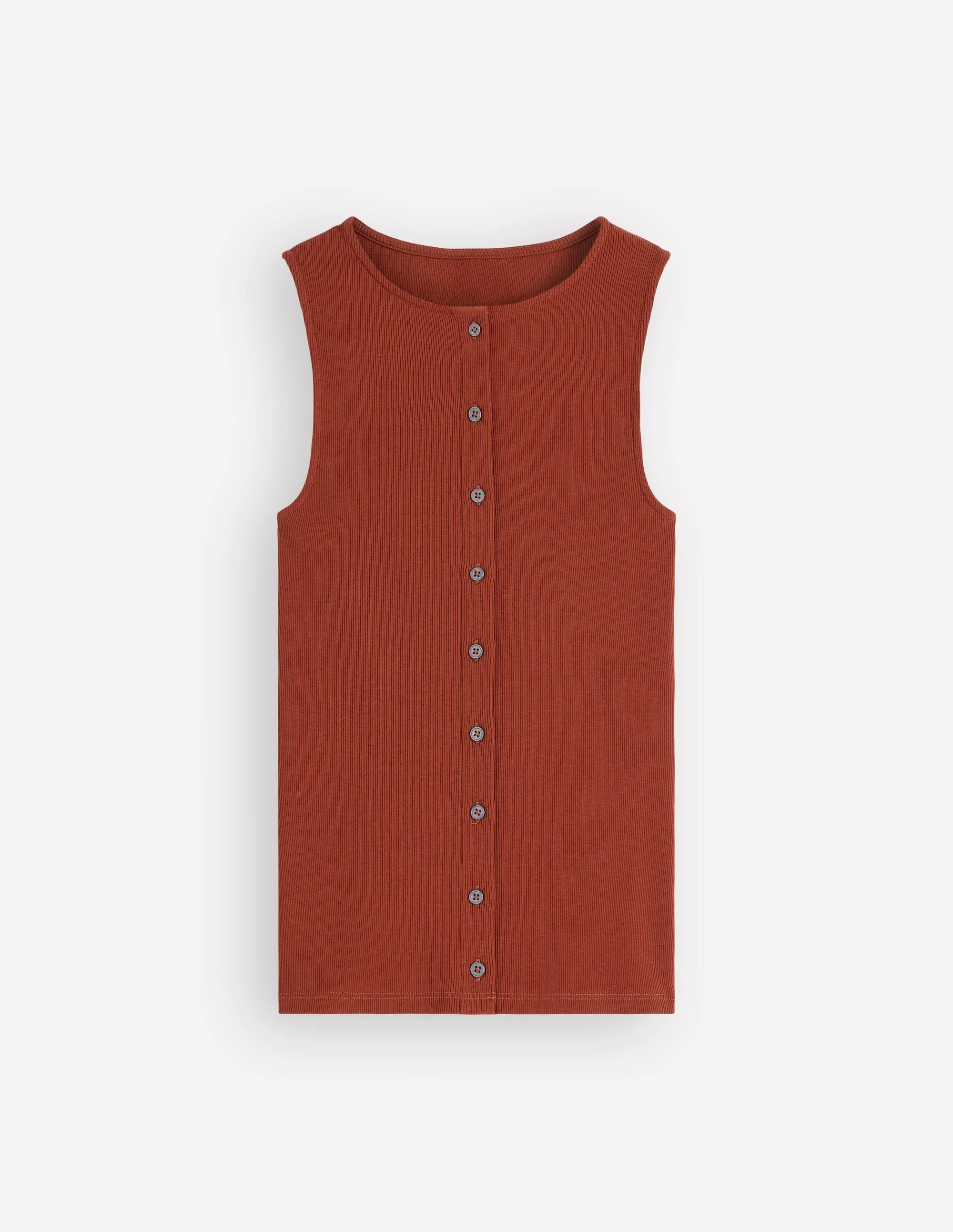 Evie Button Through Rib Vest-Burnt Orange - 1