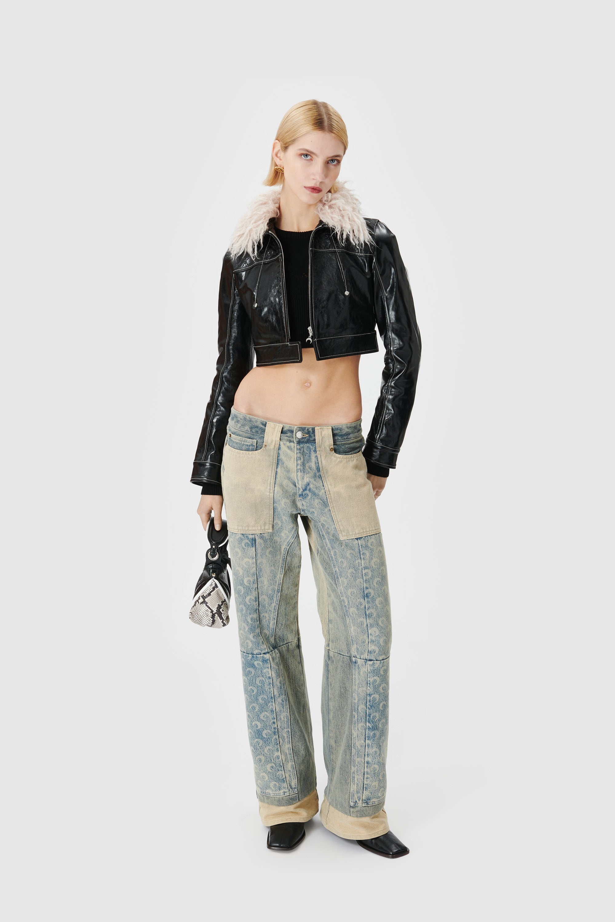 Embossed Leather Cropped Jacket - 2