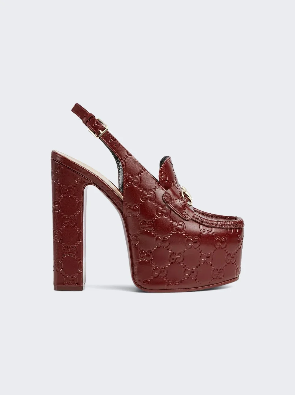 Horsebit Platform Loafer Slingback Pumps Red - 1