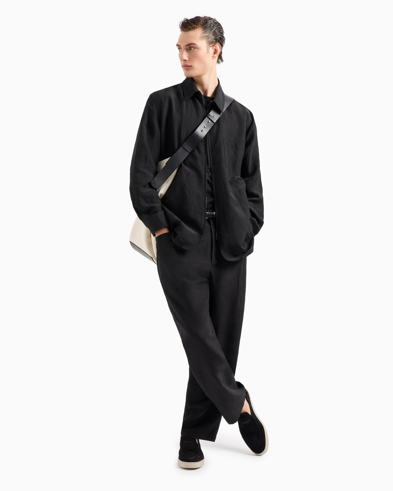 Viscose and linen canvas shirt jacket with zip - 4