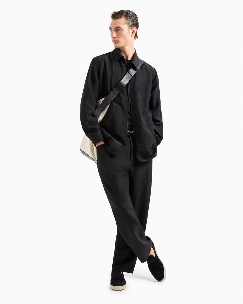 GIORGIO ARMANI Viscose and linen canvas shirt jacket with zip outlook
