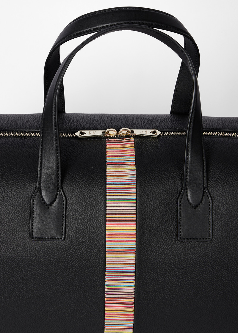 Black Leather 'Signature Stripe' Trim Holdall 3