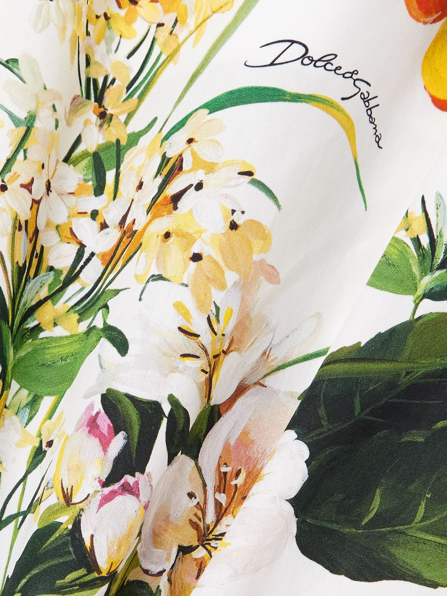 Floral-print cotton-poplin wide-leg pants White - 4