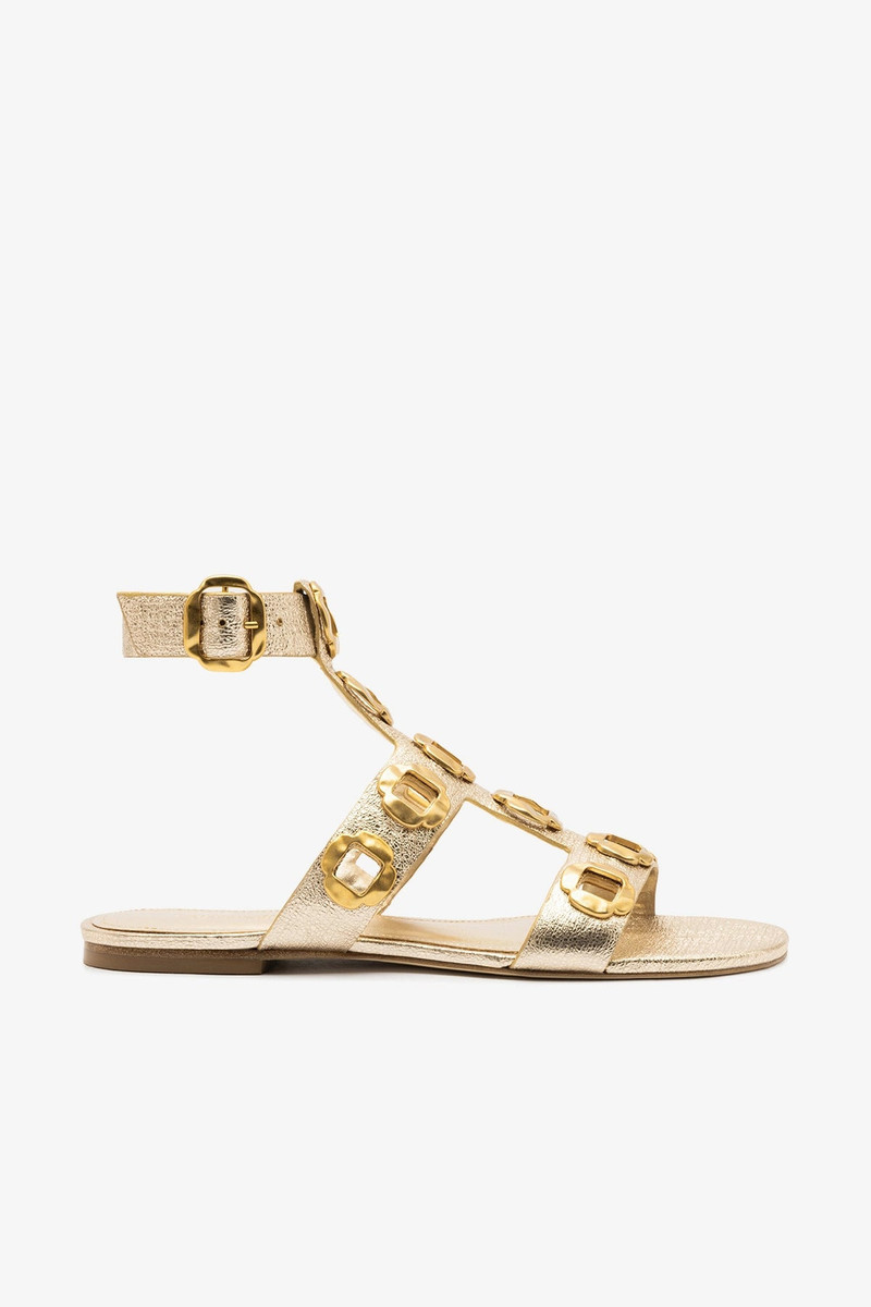 Milan Gladiator Flat In Gold Metallic Leather 1