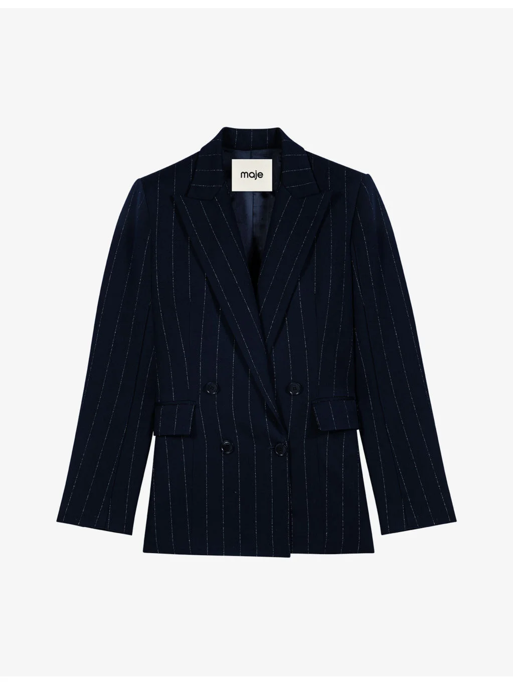 Pinstriped Double-Breasted Woven Blazer - 1