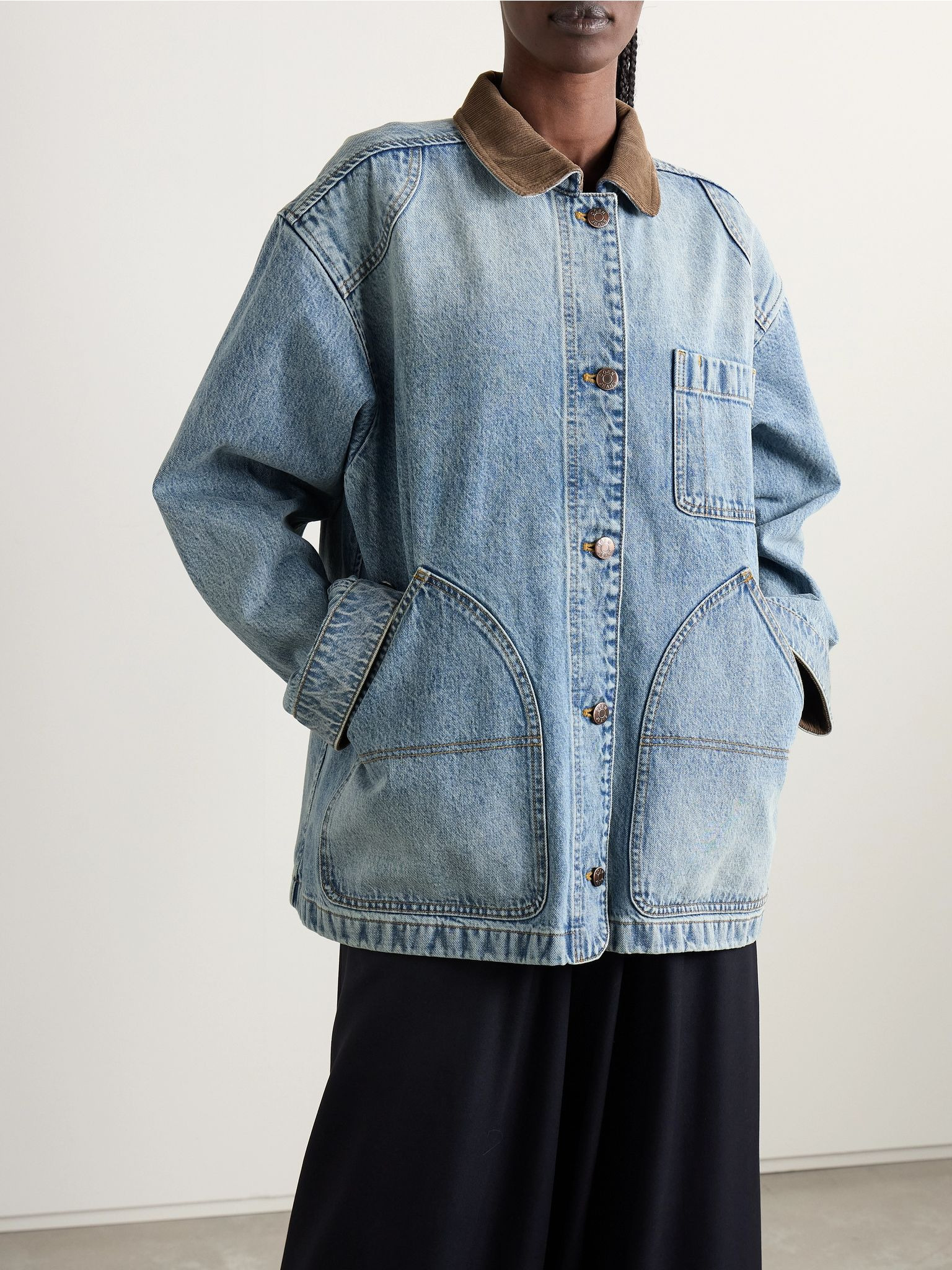 Pascual corduroy-trimmed denim jacket Dark denim - 3